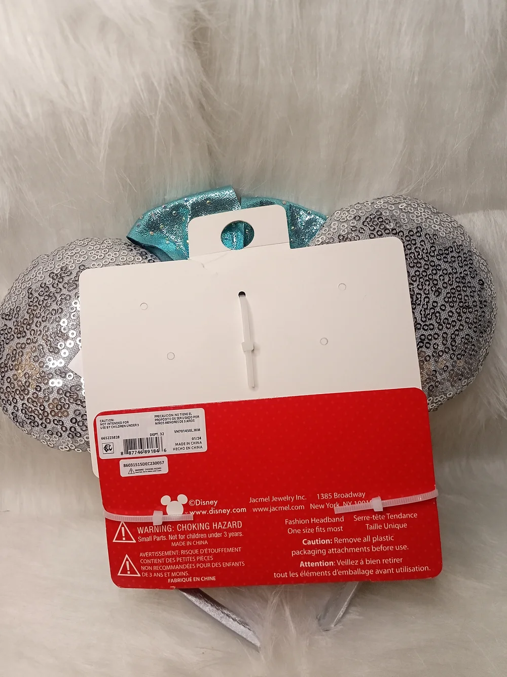 Disney Silver Sequin Minnie Ear Headband with Aqua Bow